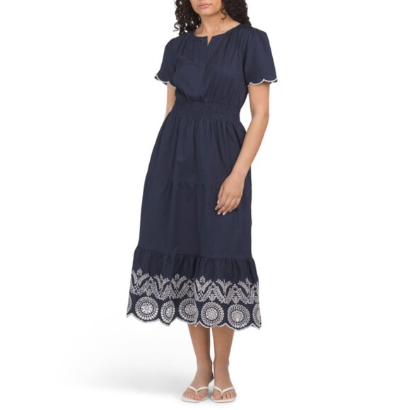 CYNTHIA ROWLEY Navy/ivory Embroidered Hem Maxi Dress - Picture 1 of 2